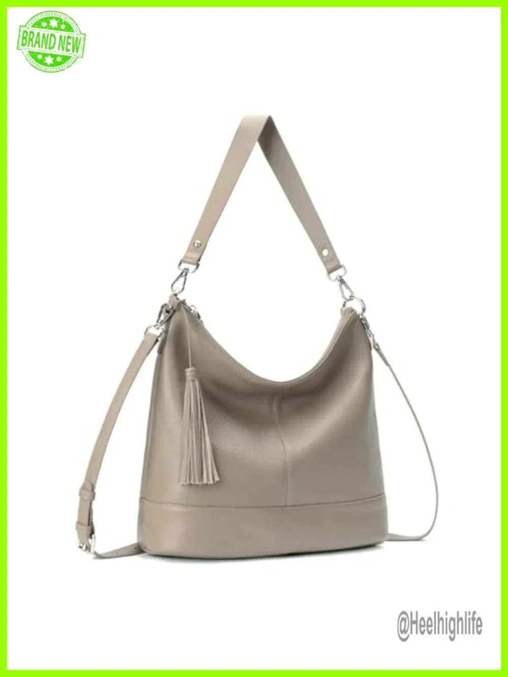 Genuine Leather Hobo Crossbody Bag with Fringe, Two Removable Straps
